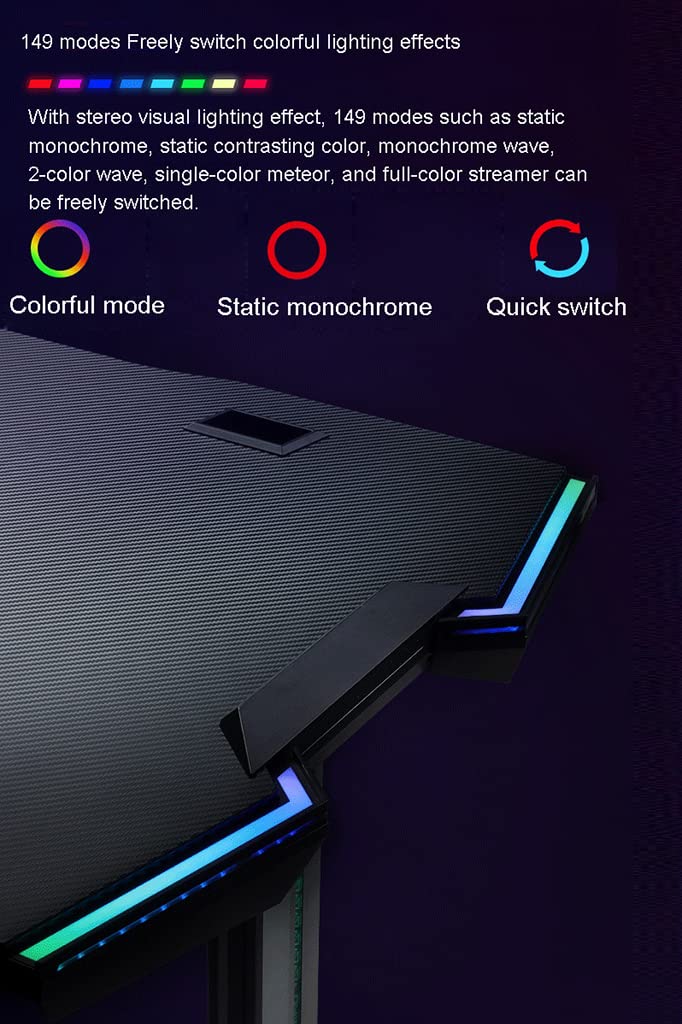 La migliore scrivania da gioco con luci a LED, scrivania per PC da gioco, scrivanie da gioco di grandi dimensioni, postazione di lavoro da tavolo per PC portatile con portabicchieri, gancio per