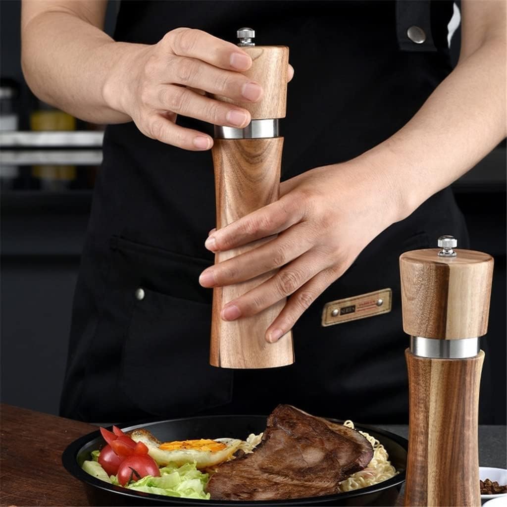 Wooden Ceramic Core Pepper and Salt Grinder Set Manual Pepper Grinder Spice Mill Adjustable Shaker Kitchen BBQ Tools
