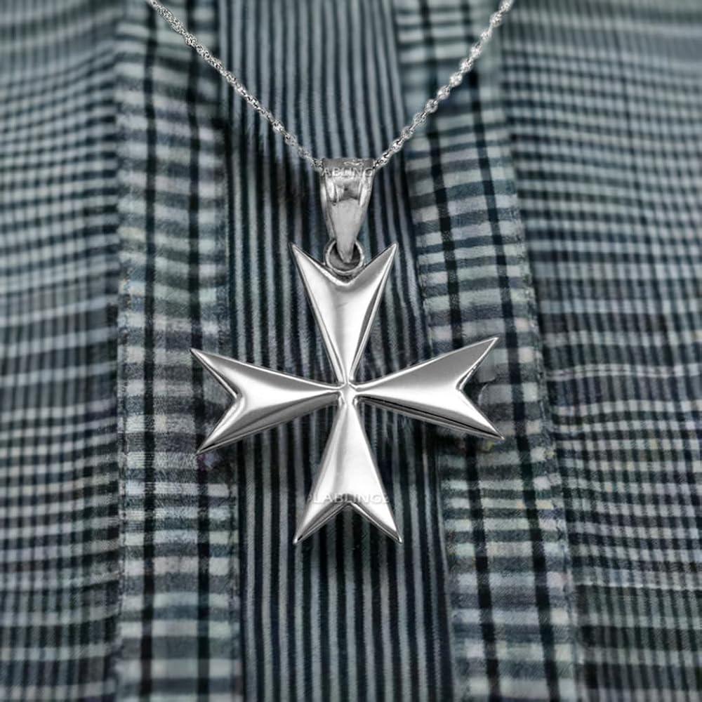 Polished Sterling Silver Maltese Cross Pendant Necklace (22