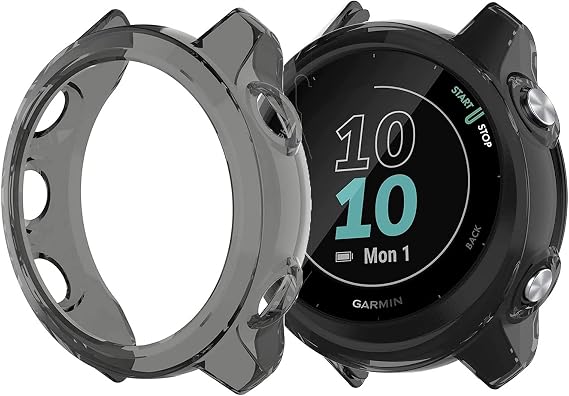 Compatible for Garmin Forerunner 55 Screen Protector with Case, Lamshaw (2+1Pack) Tempered Glass Film Full Coverage + Soft TPU Protective Case Compatible for Garmin 55 Smartwatch