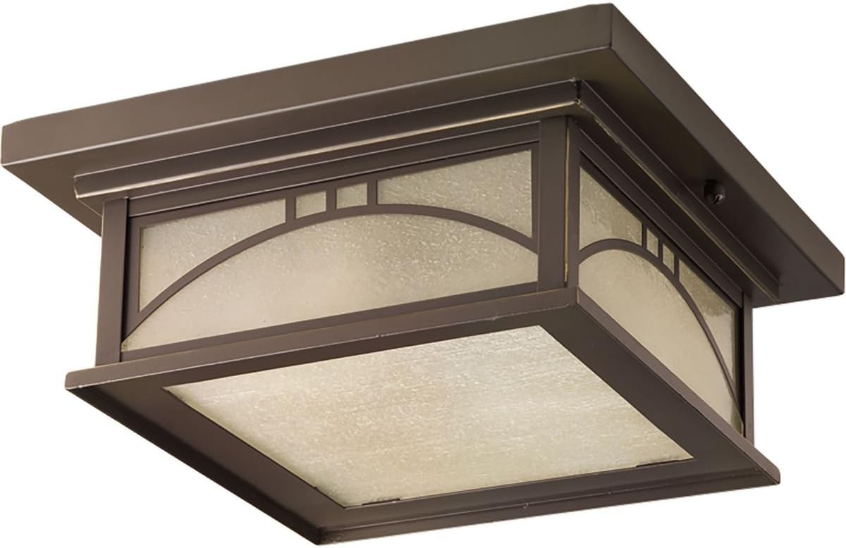 Residence 12" Outdoor Flush Mount Light, Bronze | Provides Craftsman outdoor illumination through textured art glass panels, P6055-20