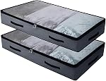 AMJ 2 Conditionner les contenants de stockage sous lit souple avec 4 Poignées & Couvercle transparent pour la recherche facile, Matériel Durable, Pliable, Gris foncé