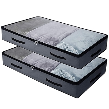 AMJ 软式床底收纳箱（两只装，带4把提手，透明盖，耐用可折叠）