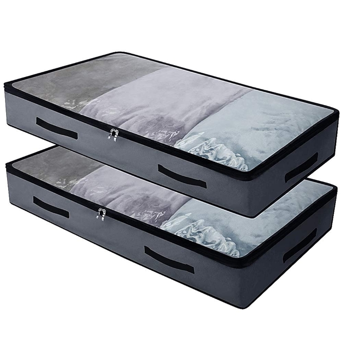 AMJ 软式床底收纳箱（两只装，带4把提手，透明盖，耐用可折叠）