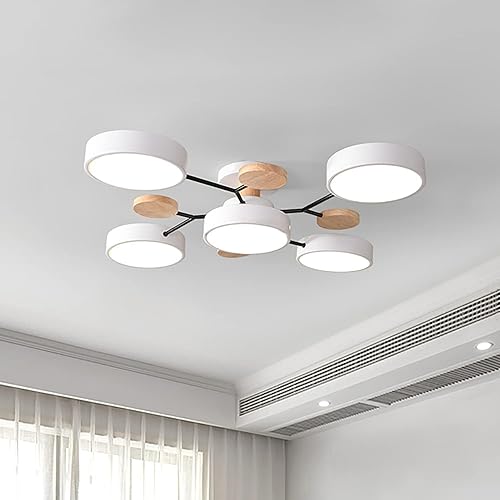 Vista 161 de Lámpara LED de techo, 34 pulgadas, 7 luces, moderna lámpara de techo empotrada de madera de 56 W, lámpara regulable para sala de estar, dormitorio