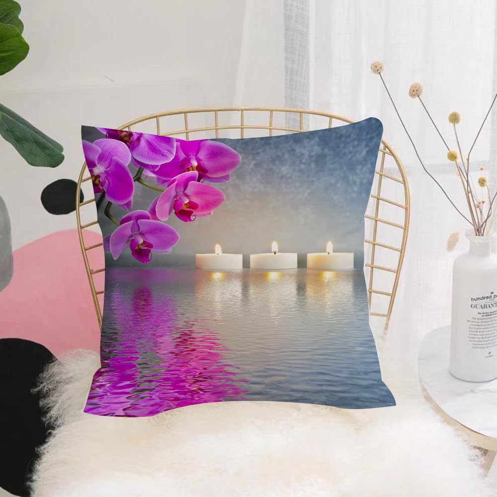 HYMSXW Cushion Cover,Throw Pillow Case Home Decorative for Living Room Bedroom Sofa Chair 20X20 Inch,Zen, Japanese candle, relaxing environment, cherry blossoms, Asian inspirations,Pillowcase 50X50cm