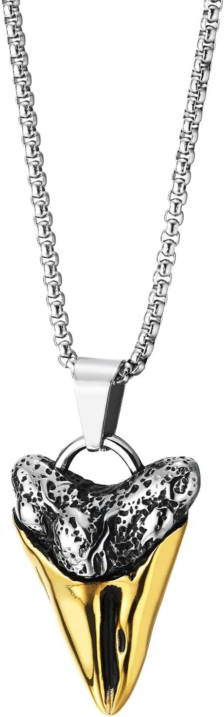 COOLSTEELANDBEYOND Men's Shark Tooth Amulet Pendant Necklace, Stainless Steel - Image 5