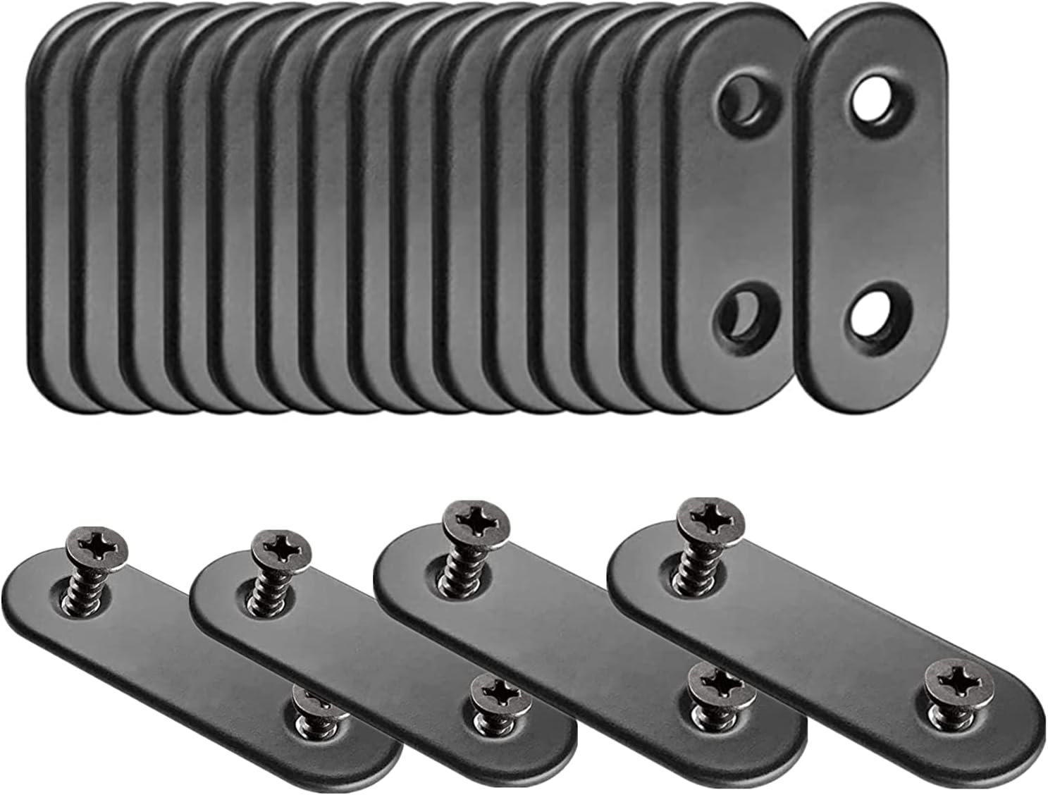 Black Flat Metal Mending Brackets, 20Pcs Straight Corner Braces with 40Pcs Screws (Black, 16x36mm)