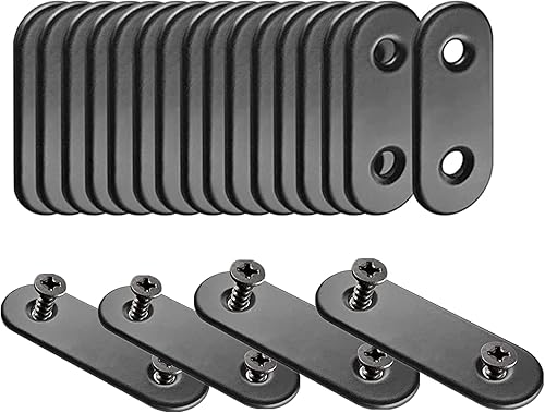 Soportes de metal plano negro, 20 soportes de esquina rectos con 40 tornillos (negro, 0.630 x 1.417 in)