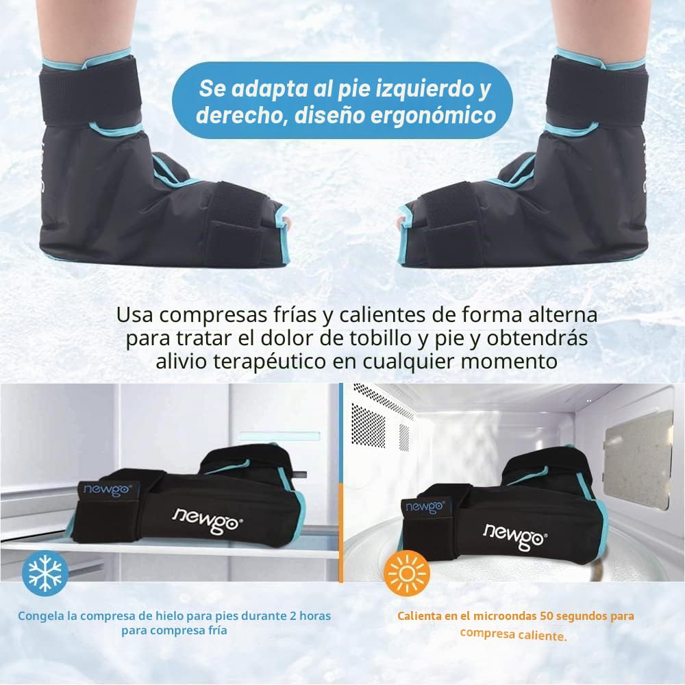 NEWGO Bolsa de hielo de tobillo reutilizable para terapia de frío caliente para aliviar la fascitis plantar, tendinitis de Aquiles, lesiones, dolor de pies, hinchazón, esguince, 1 unidad