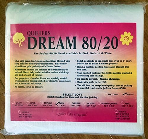 Quilter's Dream 80/20, White, Select Loft Batting - Twin Size 93"X72"