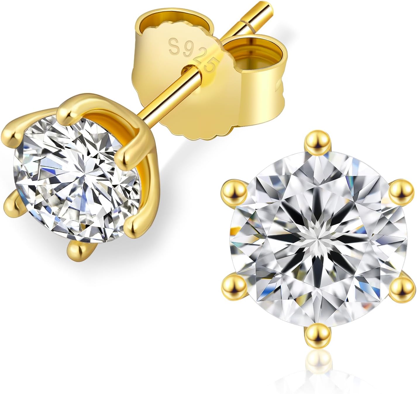 KRKC 0.6-3ct Moissanite Stud Earrings, Lab Created Diamond Stud Earring for Women, D Color VVS1 Clarity, S925 Sterling Silver, Hypoallergenic,14K White Gold, Friction Back Earrings Jewelry Gifts for Women Men