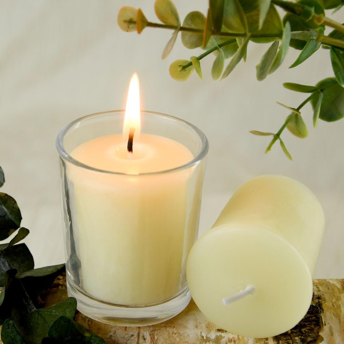 16PCS Pure Beeswax Votive Candles, Unscented, Naturally Lightly Honey Scented, 15 Hours Burn Time Each (White)