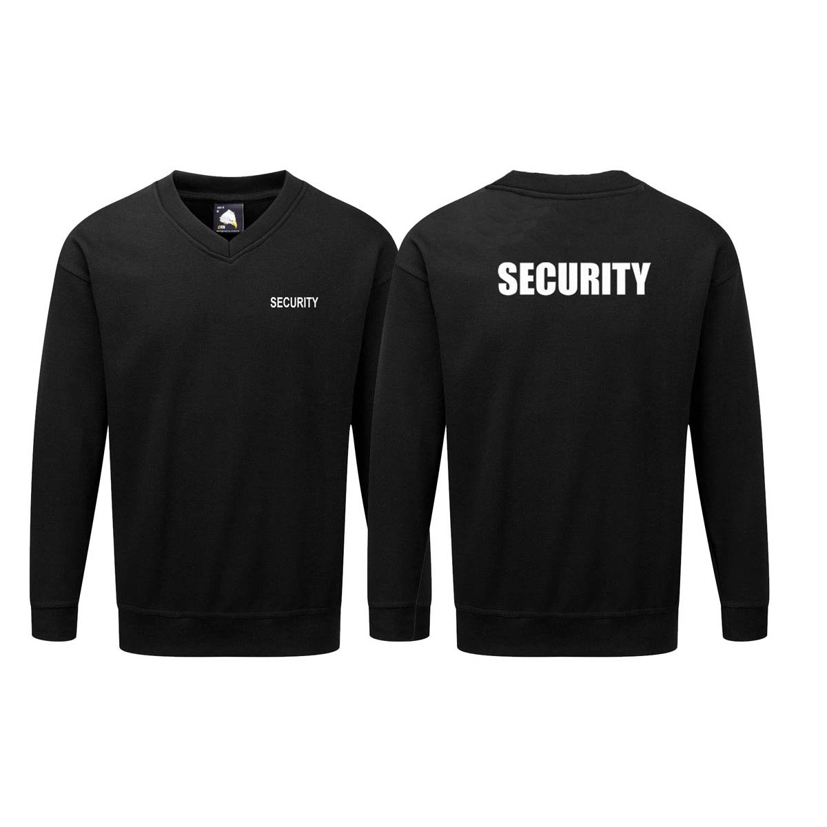 Workwear World 'SECURITY' Embroidered & Printed Doorman Bouncer Premium V Neck Black Sweatshirt (XXL)