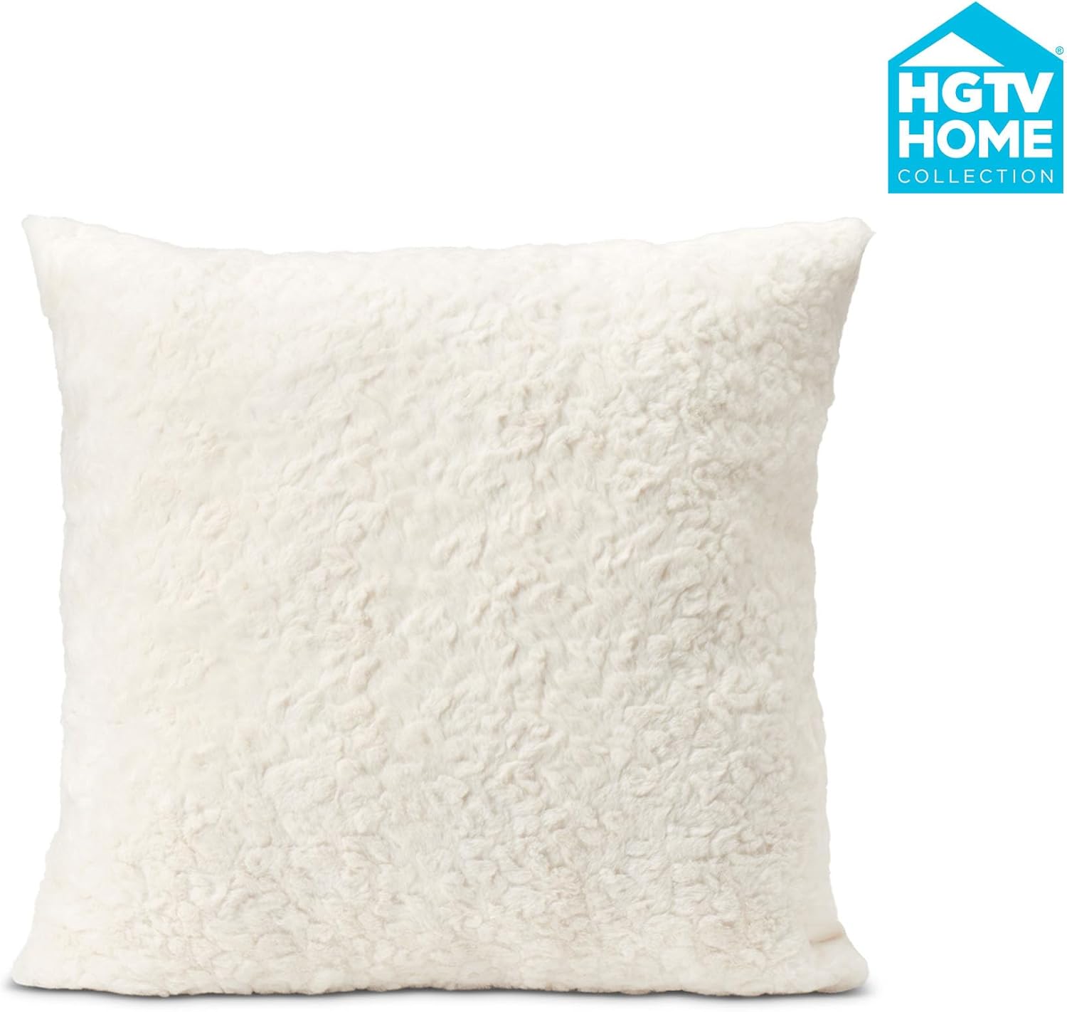 NORTHWEST HGTV Curlicue Faux Fur Throw Pillow, Ultra-Soft Wool-Like Texture, Cozy Decorative Accent for Bed, Couch, or Chair, Luxe Neutral Cushion, 26 x 26 inches, Ivory