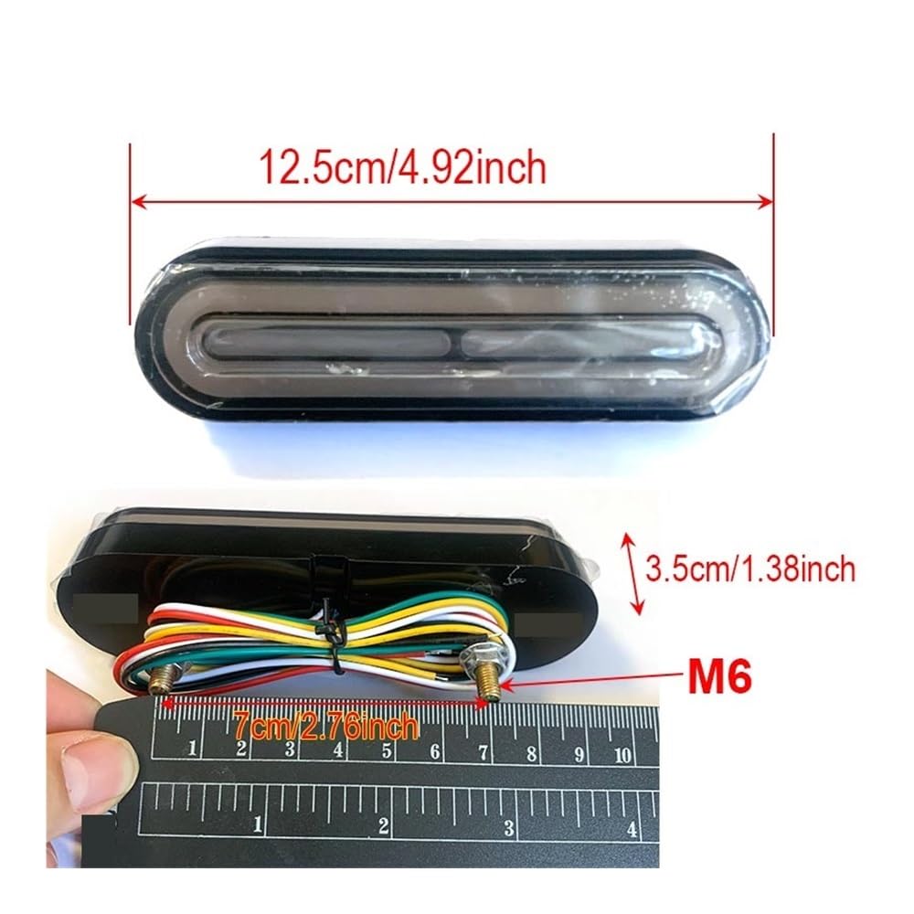 Generique Moto Arrière Lampe Feux Arrière LED 3 En 1 Pour Motos, Clignotant, Feu De Course DRL, Flash Rouge, Arrêt Frein, 12/24V