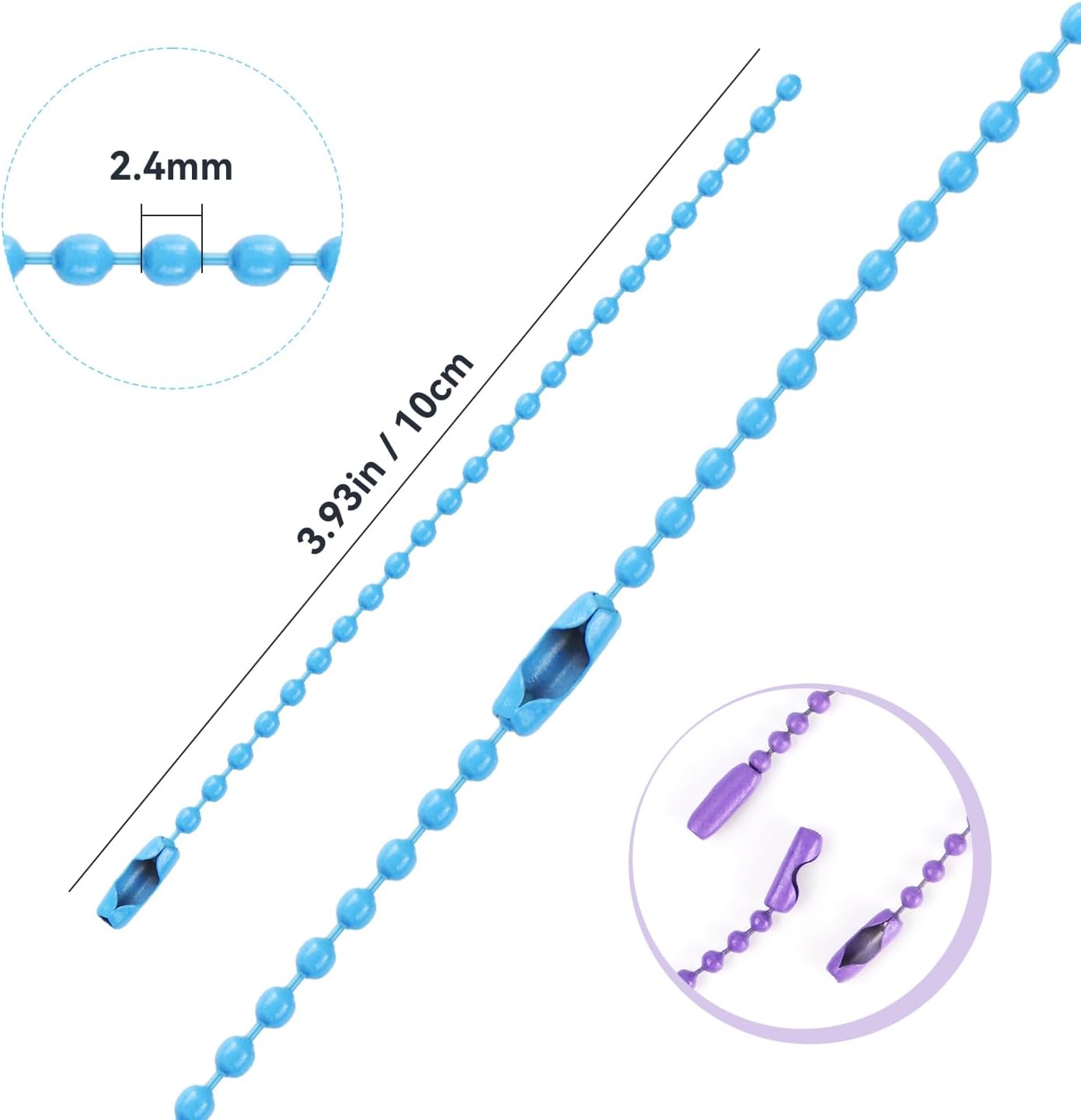Ball Chain Bulk Metal Chain Width 2.4mm Ball Beads Chain Long Bead Connector Clasp for Jewelry Making DIY Crafts Hanging Christmas Decoration (200 Pcs Colored 3.9 Inch / 10 cm) - Image 4