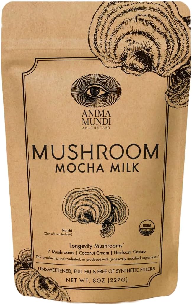 Anima Mundi Apothecary Mushroom Mocha Milk - Organic Dairy-Free Creamer with Coconut, 7 Mushrooms and Cacao - Vegan Coconut Cream and Mushroom Powder for Coffee, Tea and More (8oz / 227g)