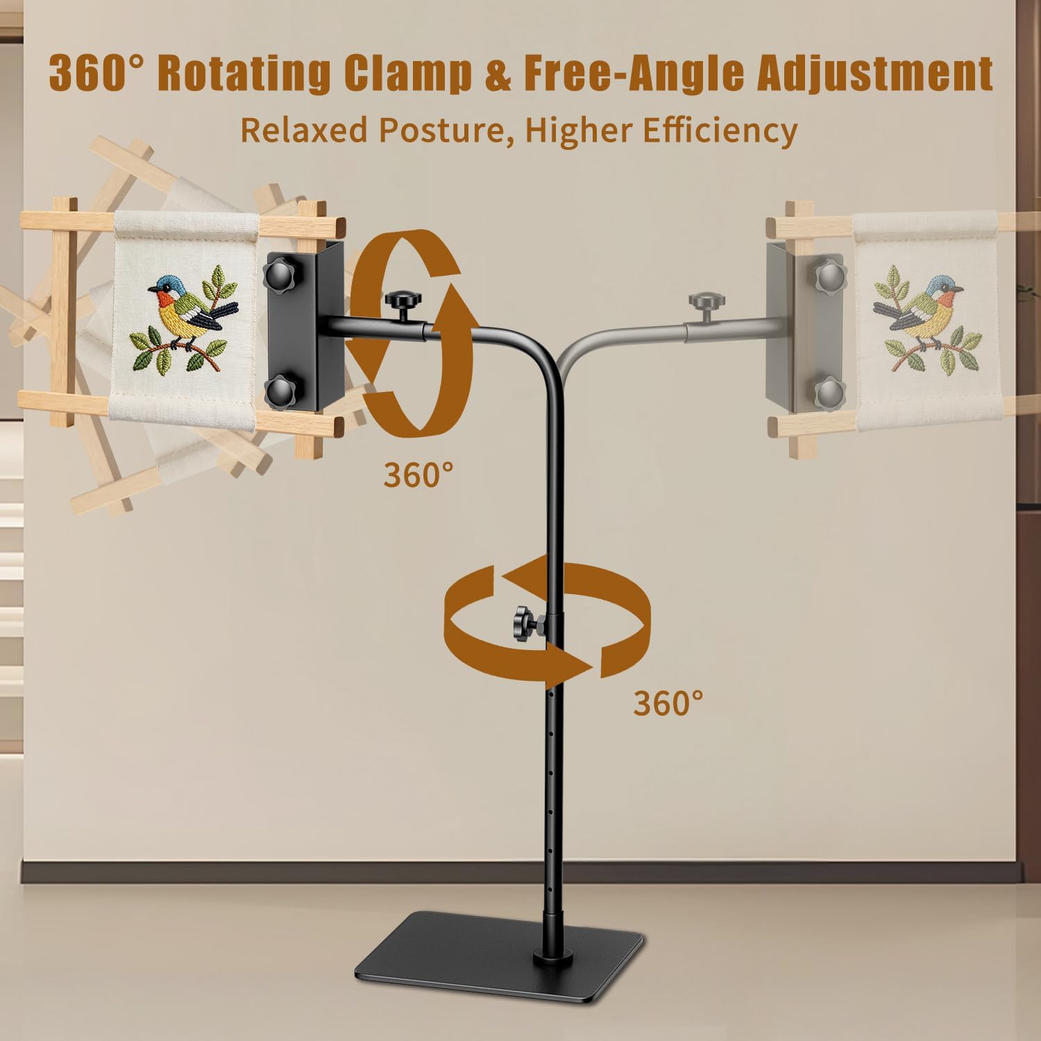Workstand with Side Clamp for Lowery Stands, Heavy Duty Metal Needlepoint Stand, 360° Rotating & Height Adjustable Cross Stitch Floor Clampd for Embroidery, Punch Needle, Large Hoops