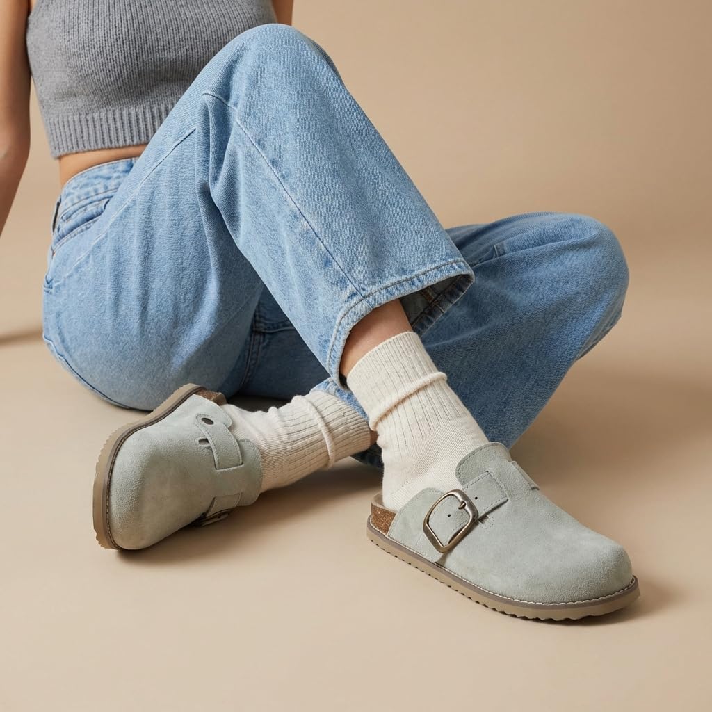CUSHIONAIRE Women's Blain Genuine Suede Slip-On Clogs with + Memory Foam & Chic Buckle Mule - Comfortable, Non-Slip, Wide Widths Available - Image 7
