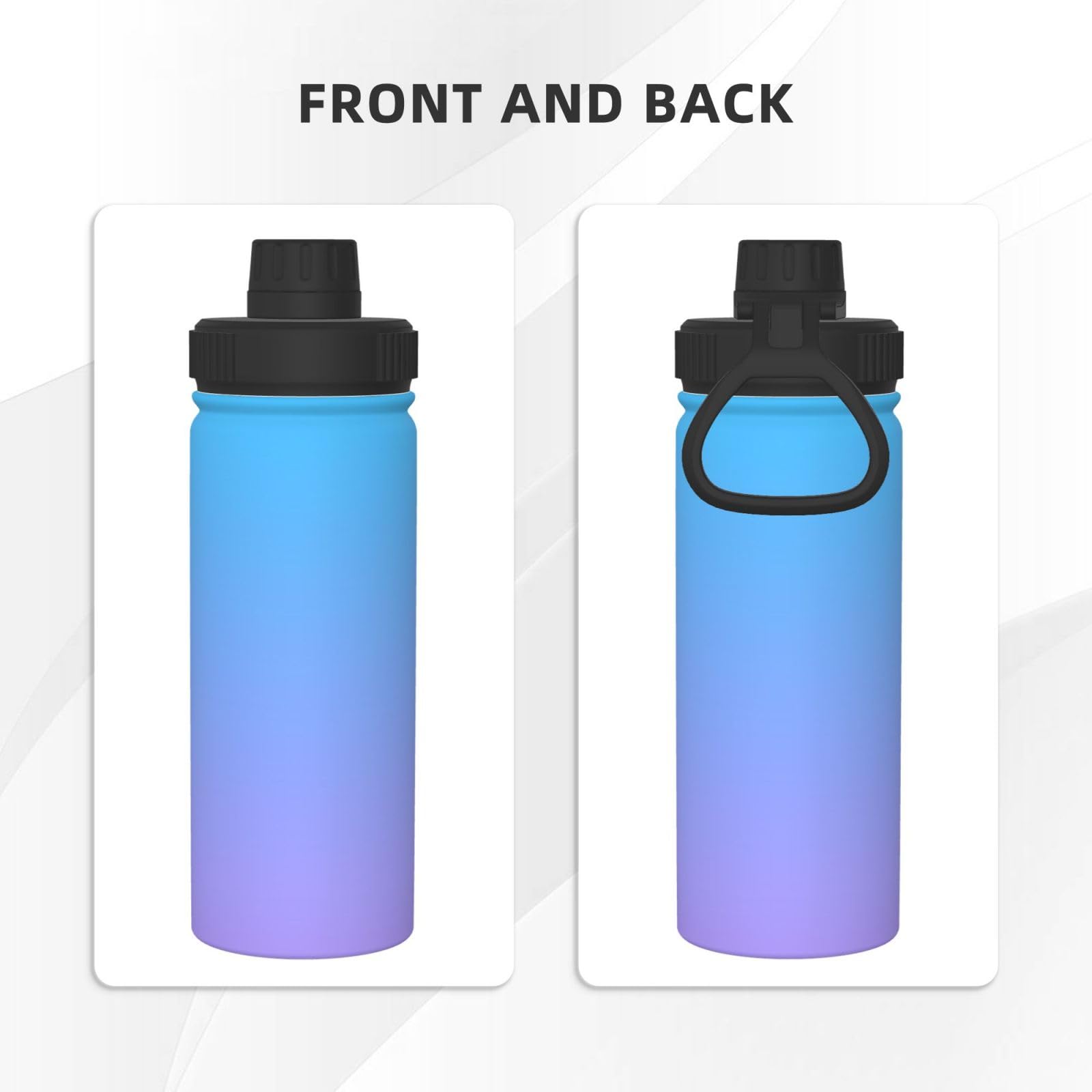 Sport-Trinkflasche, Edelstahl, 530 ml, isolierter Becher für Reisen, Fitnessstudio, Outdoor, Hellviolett und Blau