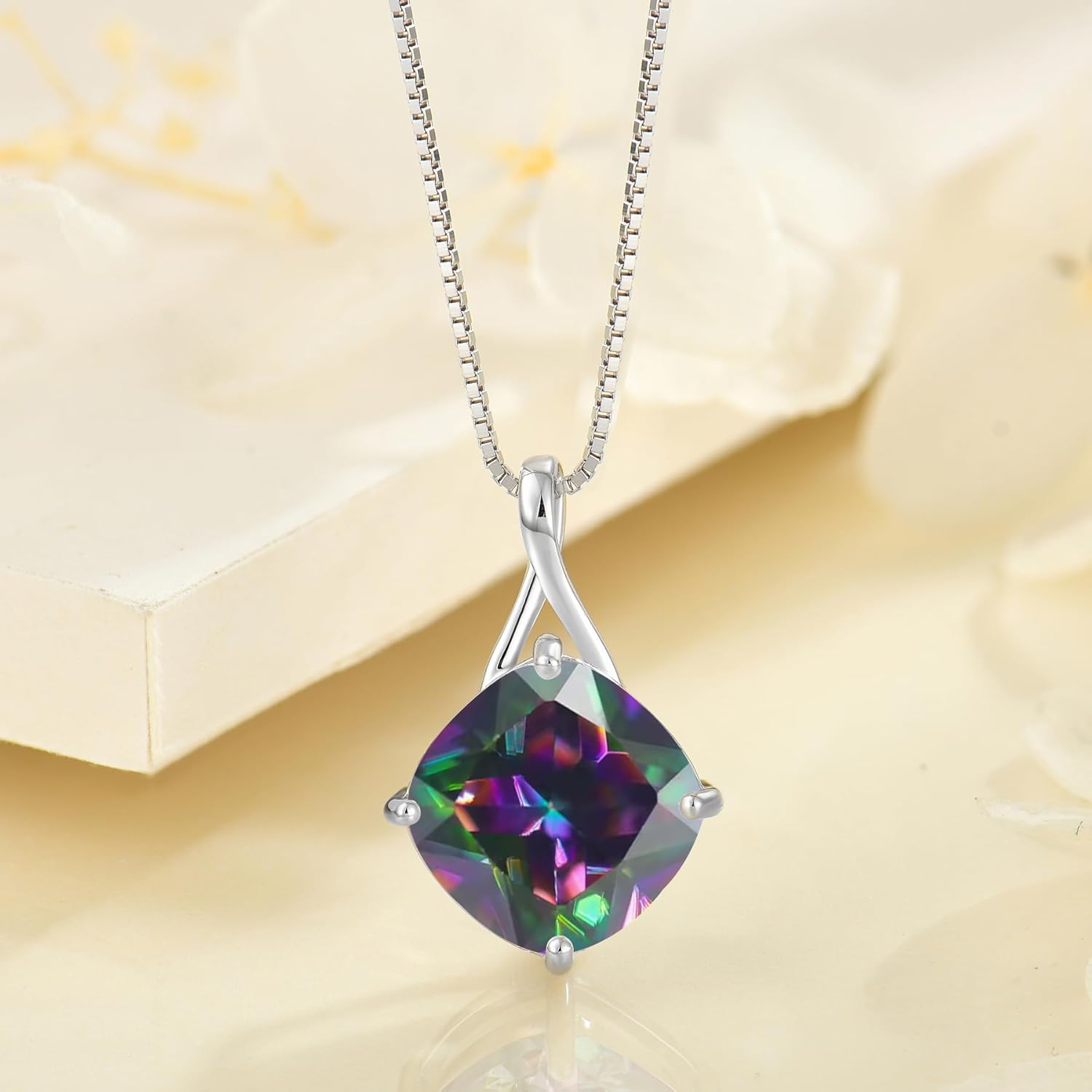 Square Cut Birthstone Necklace for Women Hypoallerg 925 Sterling Silver Cubic Zirconia Necklace Simple Jewelry for Her - Image 2