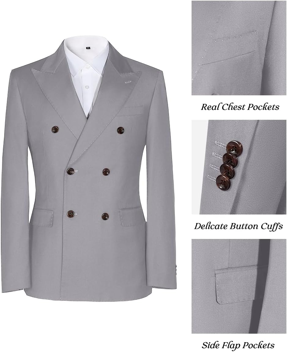 Men's Suit 2 Piece Double Breasted Tuxedo for Men Slim Fit Groom Blazer Pants Suits Set for Mens Wedding Party Prom - Image 3