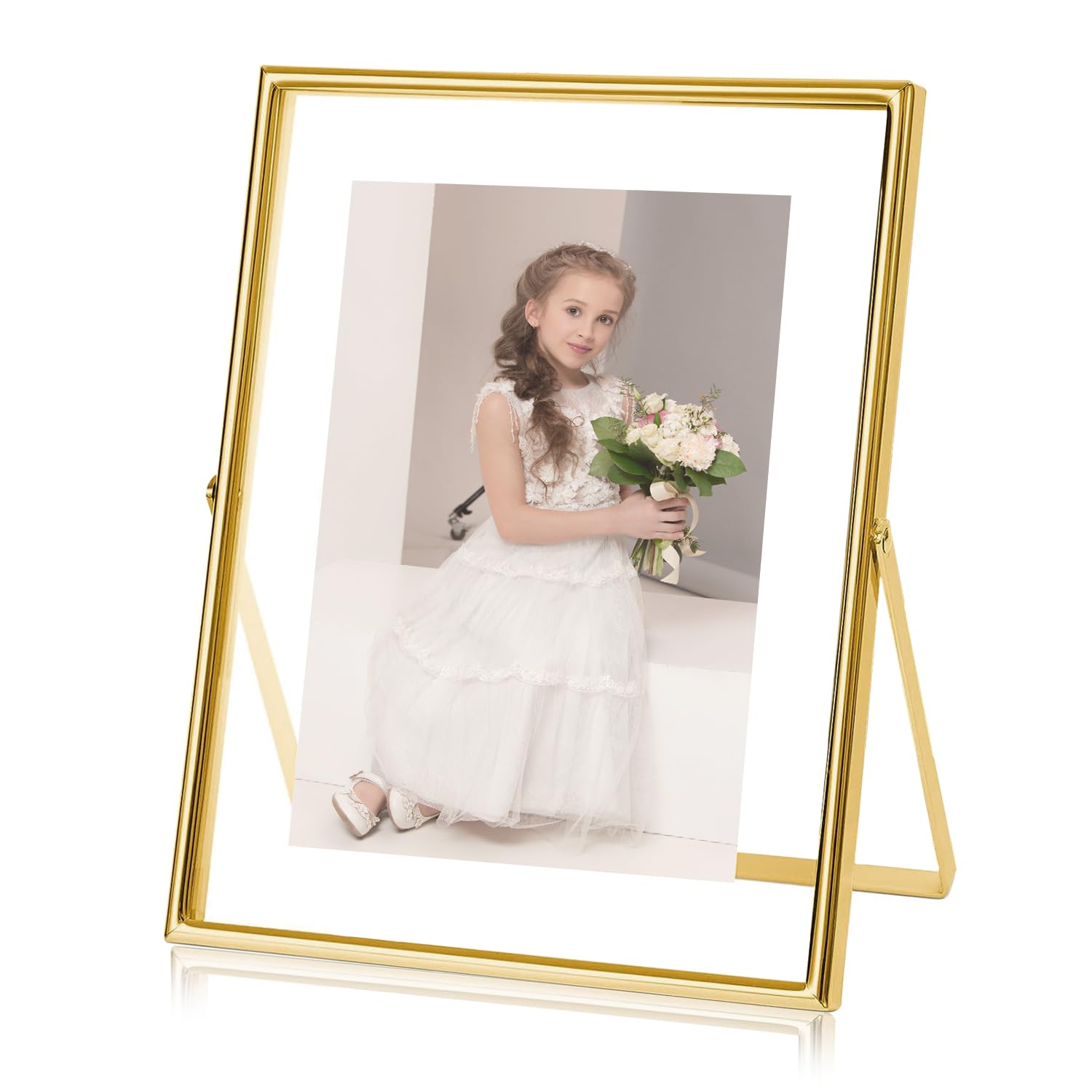 Gold Floating Frame 7"x9", Tabletop Shelf Photo Frame, Metal Photo Frame with Glass For Photo 5x7, 4x6, 3.5x5