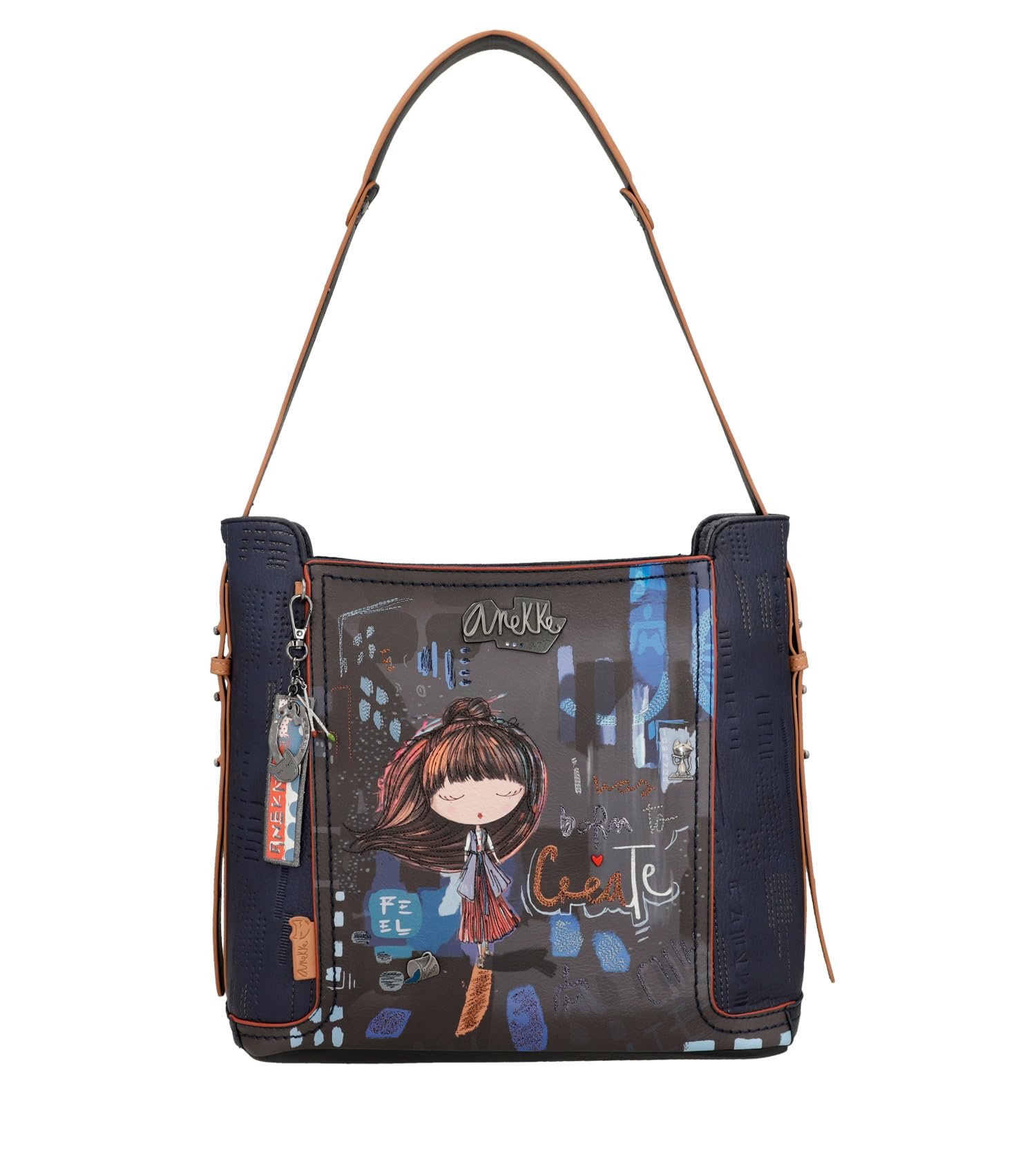Anekke Große Schultertasche für Damen, 1 verstellbarer Schultergurt, Reißverschluss und zeitgemäße Tasche, Zubehör und Accessoires für Damen, Maße 31 x 30 x 13 cm, bunt, Zeitgenössisch