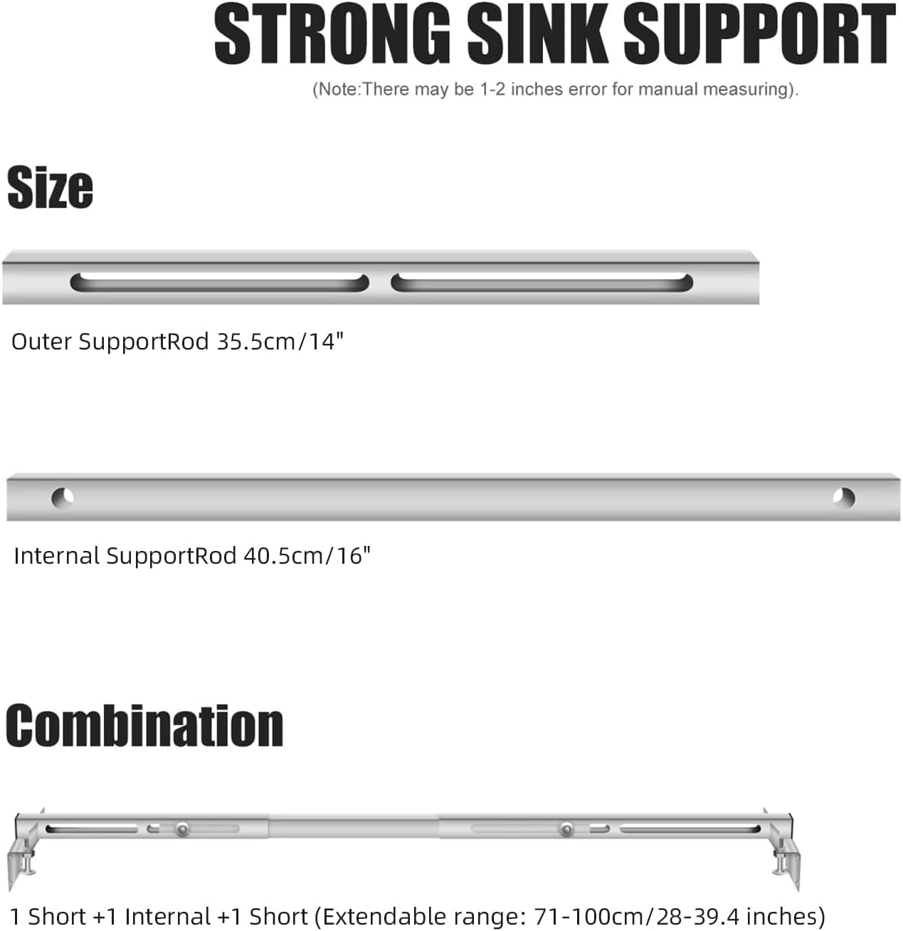 Undermount Sink Bracket & Kitchen Sink Installation Parts Kit, Stainless Steel Horizontal Sink Bracket, 28"-39.4" Undermount Sink Support