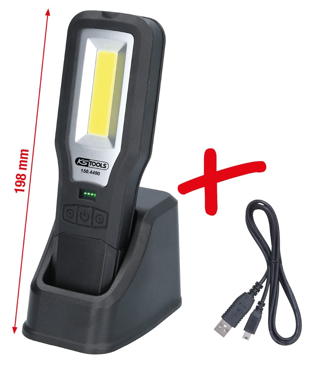 KS Tools 150.4490 Lámpara de mano móvil de taller, plegable, 550 lúmenes