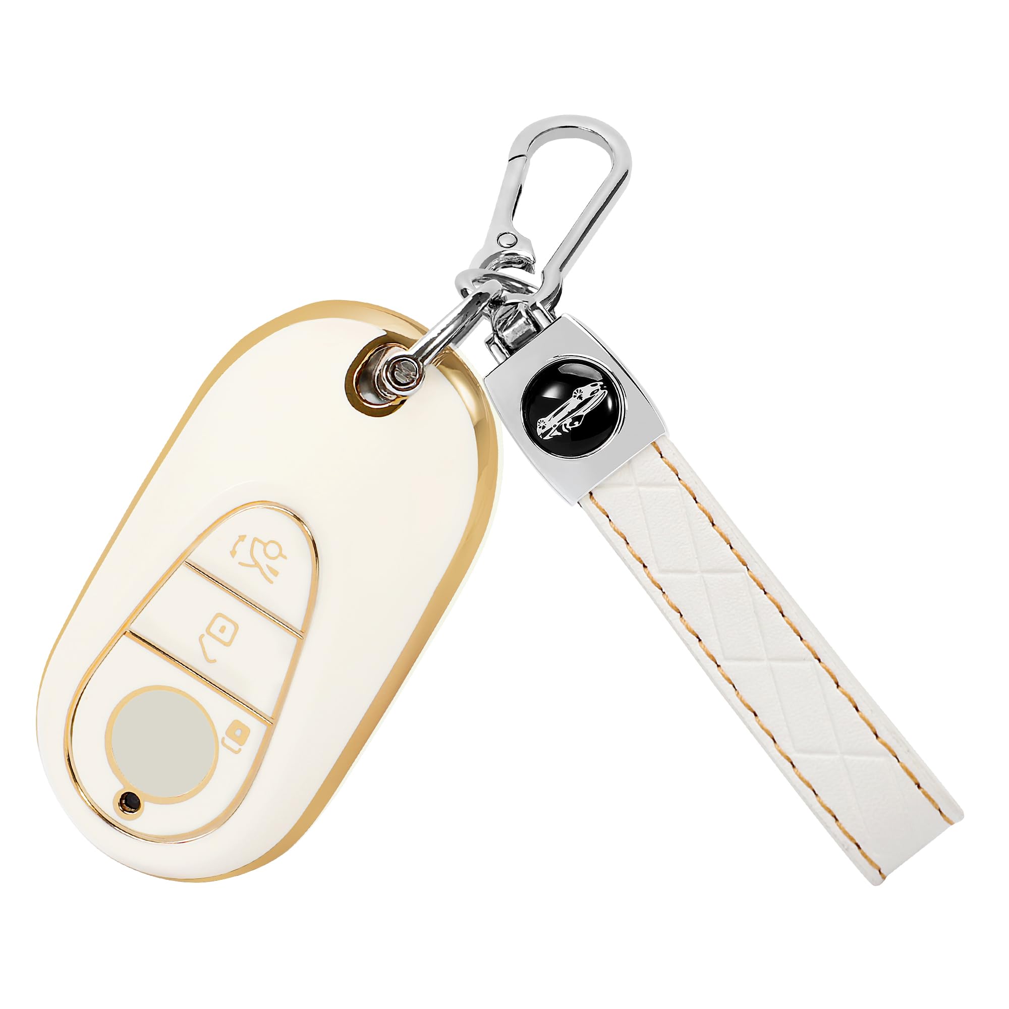 TOMALL for Mercedes Benz Key Fob Cover with Keychain, 3 Buttons Soft TPU Key Fob Protector Fit for Mercedes Benz 2022-2025 S-Class, G-Class, E-Class, C-Class, GLC-Class, SL-Class, EQS, EQE, White