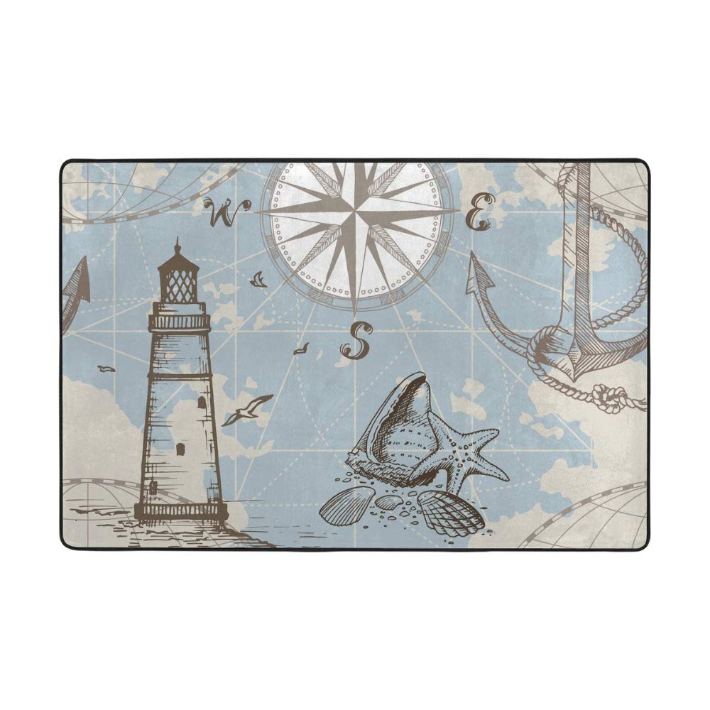 Tapis de salon en velours motif phare pour déco marine
