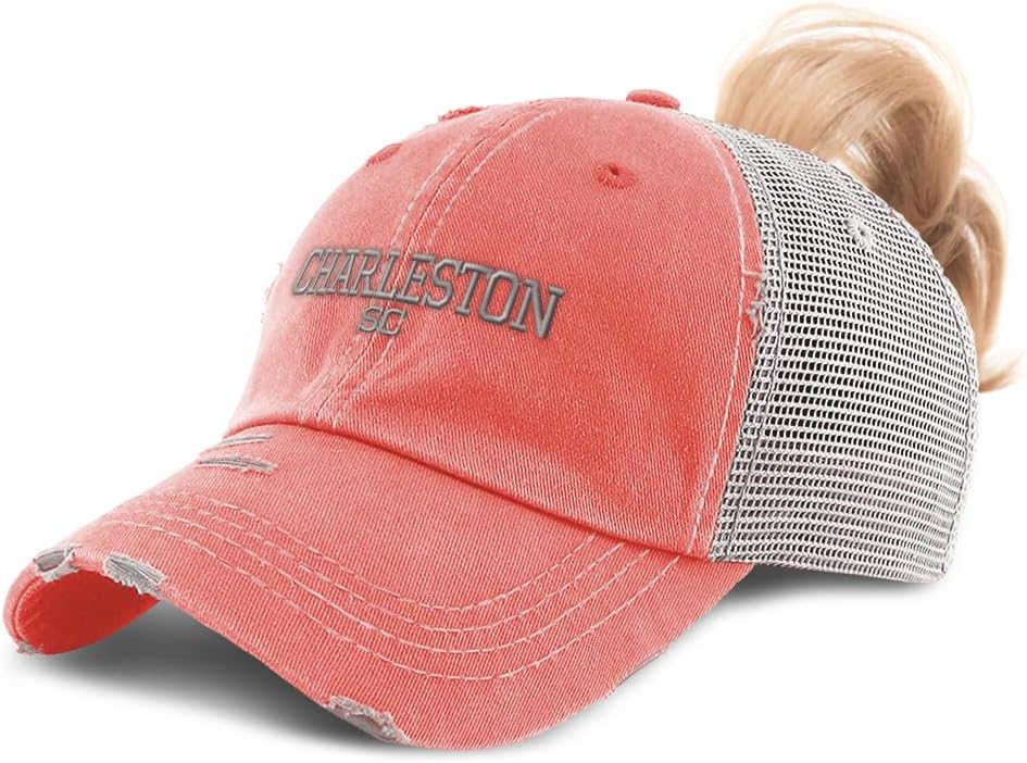 Ponytail Cap Women's Baseball Cap Embroidered South Carolina Charleston USA Embroidery Cotton