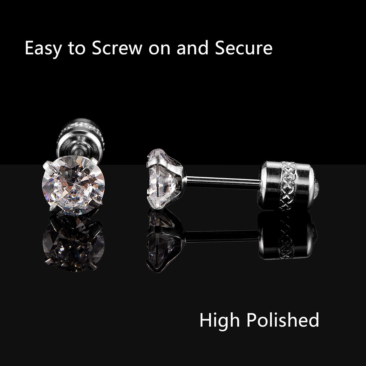 Titanium Surgical Steel Cubic Zirconia Screw Back Stud Earrings for Women Men Multipack Small Dainty Simulated Diamond CZ Studs Earring Set Hypoallergenic for Sensitive Ears Lobe Cartilage Helix - Image 6