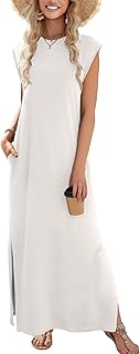 Women Floral Maxi Dress Summer Casual Sleeveless Sundress Crew Neck Long Dresses with Pockets 2025 Beach Vacation - Buy now