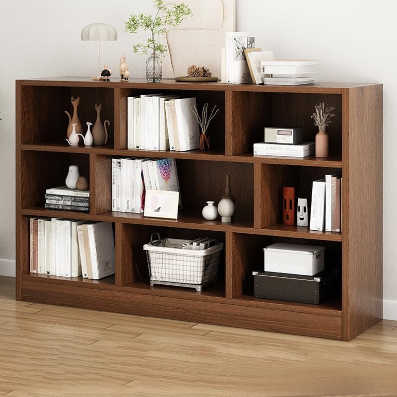 LITFAD Wood Modern Cube Bookcase with Closed Back and Multiple Shelves Floor Storage Cabinet for Home Office Study Room Library - Nut-Brown 55.1" L x 9.1" W x 39.4" H
