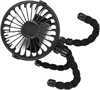 Generic Stroller Fan Portable Lightweight Baby Car Fan USB Rechargeable Silent Tripod Clamp/Holder On Fan for Outdoor Activities, ABS Material (Black)