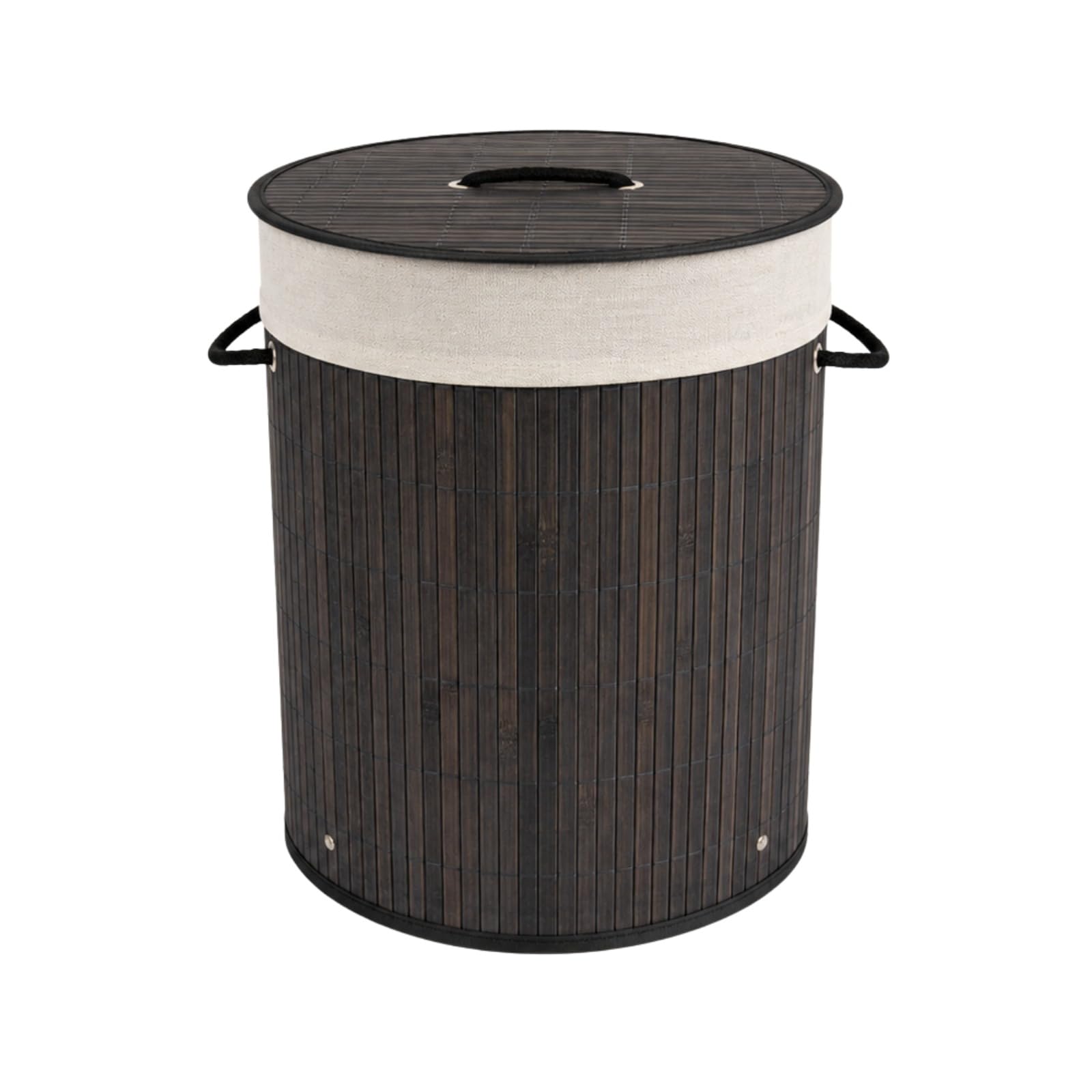 Round Charcoal Bamboo Laundry Basket, Laundry Hamper with Removeable Washable Lining & Lid, Easy Assemble Folding Storage Bin Dirty Clothes Storage Bucket Cover Household Container Organiser