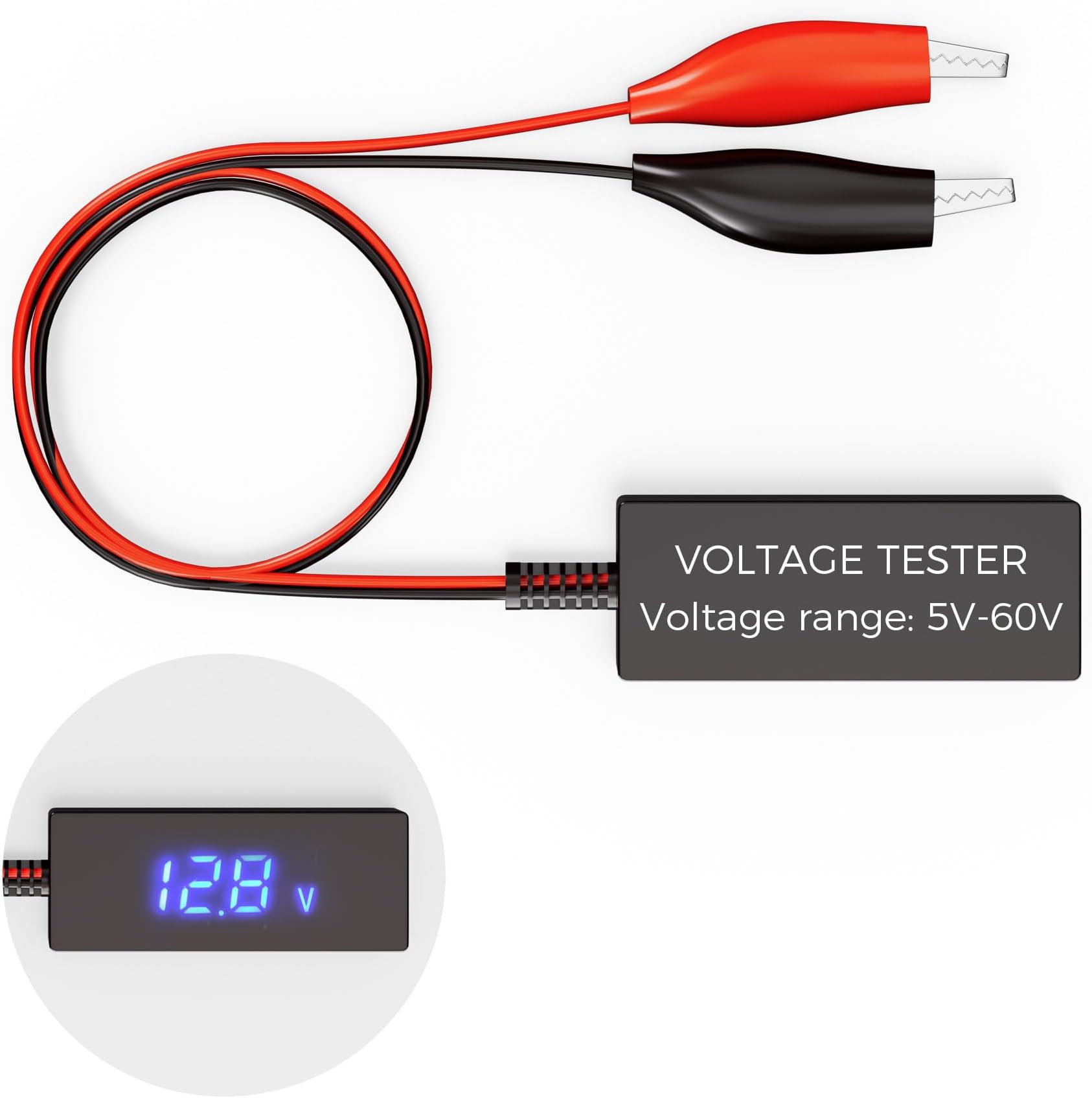 SUNAPEX 6V 12V 24V 48V Battery Voltage Tester with LCD Display,5V-60V Digital Automotive Battery Tester Voltmeter for Car Truck Marine Motorcycle SUV Boat