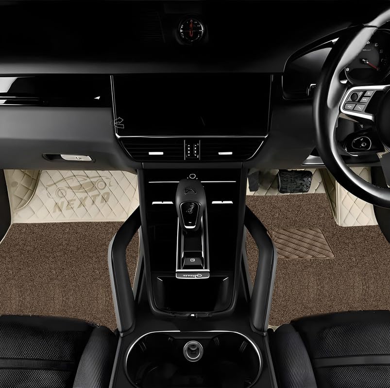 Image of NEXTA Premium Faux Leather 7D Car Floor Mats for MG Majestor - 7 Seater (All 3 Rows) || Luxury Leather with Grass Mat Complete Set || 100% Waterproof and Washable (Color Biege)