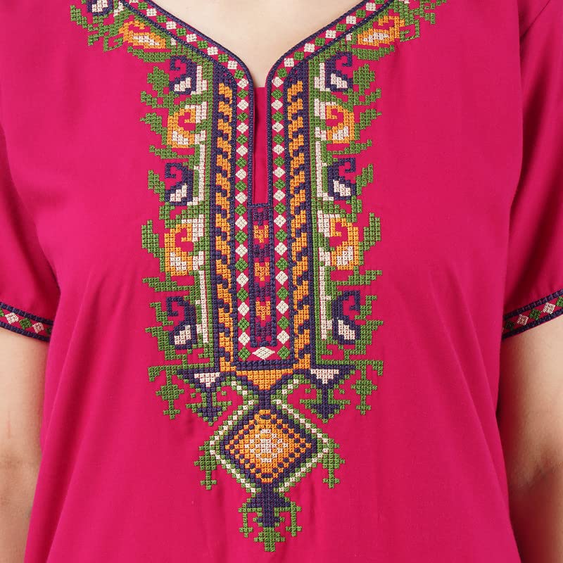 Image of Women's Cotton Blend Embroidered Maxi Nightgown