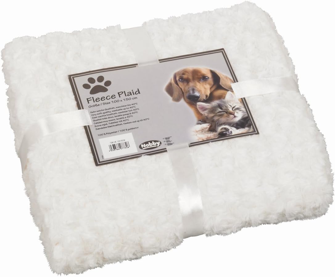 Nobby Super Soft Fleece Plaid with Paw Print, 100 x 150 cm, Light Grey