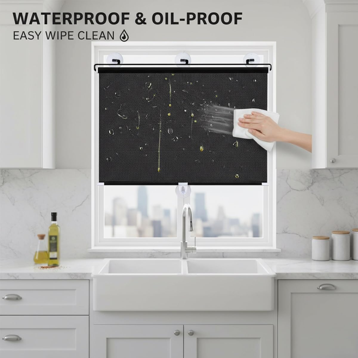 Soleil Ventouse, Store Enrouleur Occultant pour Fenêtre Rétractable, Store À Rouleau Portable, sans Perçage Rideau Protection Solaire pour Salon, Bureau, Voiture(Noir,W:80xH:135 cm (31x53 in),)