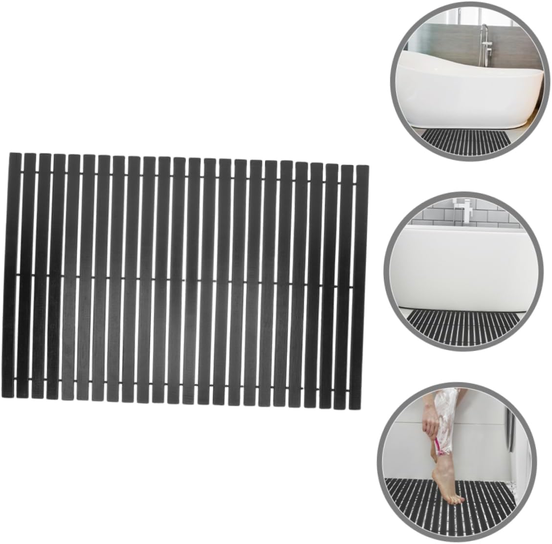 Bamboo Anti-Slip Bath Mat Non-Slip Shower Cushion for Bathtub Elegant Bamboo Floor Mat and Wear-Resistant for Bathroom and Hotel Use Black