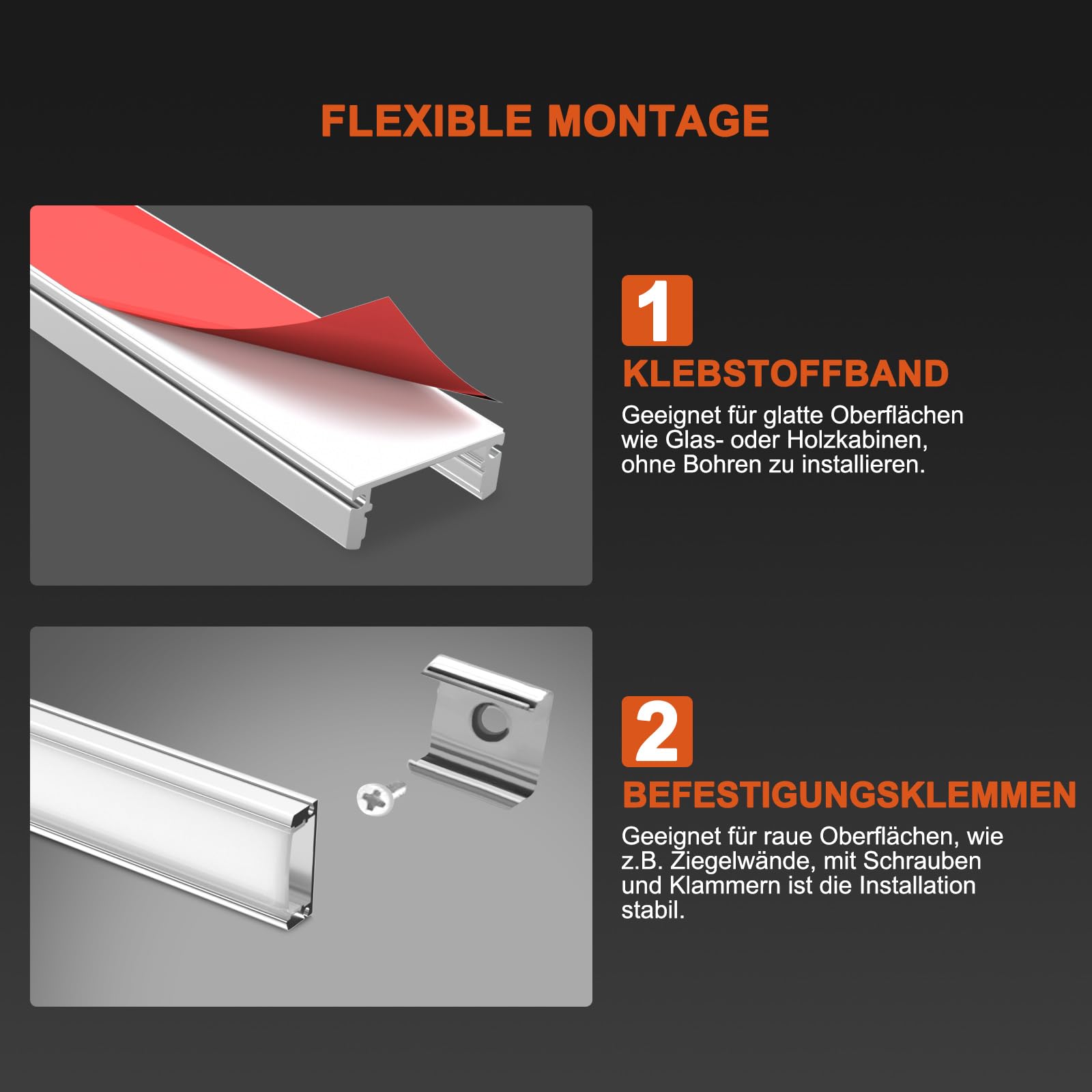 HOMMAND 6 x 1m/3,3ft LED Profil U-Form, Aluminium Kanal mit Diffusor, Eckverbinder, Klebstoff, Endkappen, Montageclips, Innenbeleuchtung, LED-Streifen-Kanal