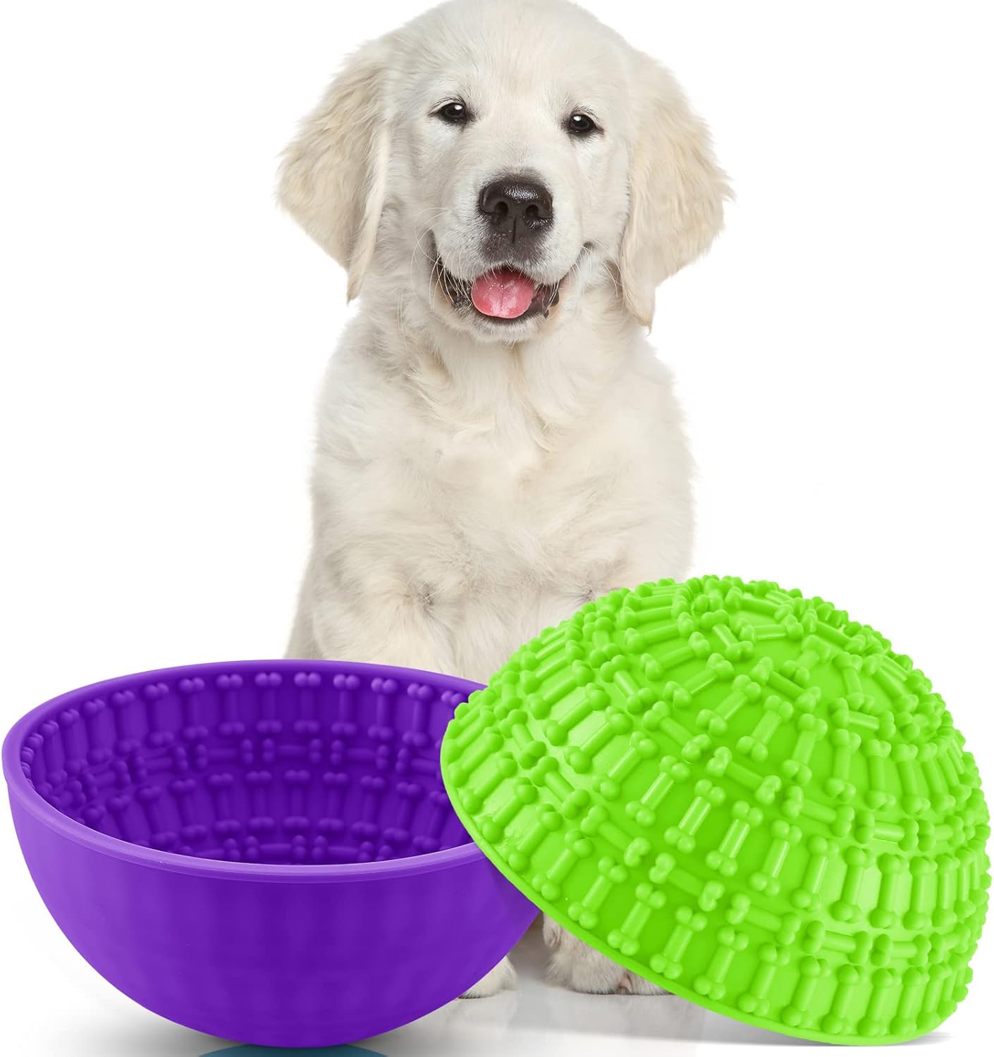 2 Pcs Silicone Dog Lick Bowl Dog Enrichment Bowl Pet Slow Feeder Bowls for Oral Health Preventing Choking Anxiety Relief Wobble or Stay Put(Green, Purple,Bone)