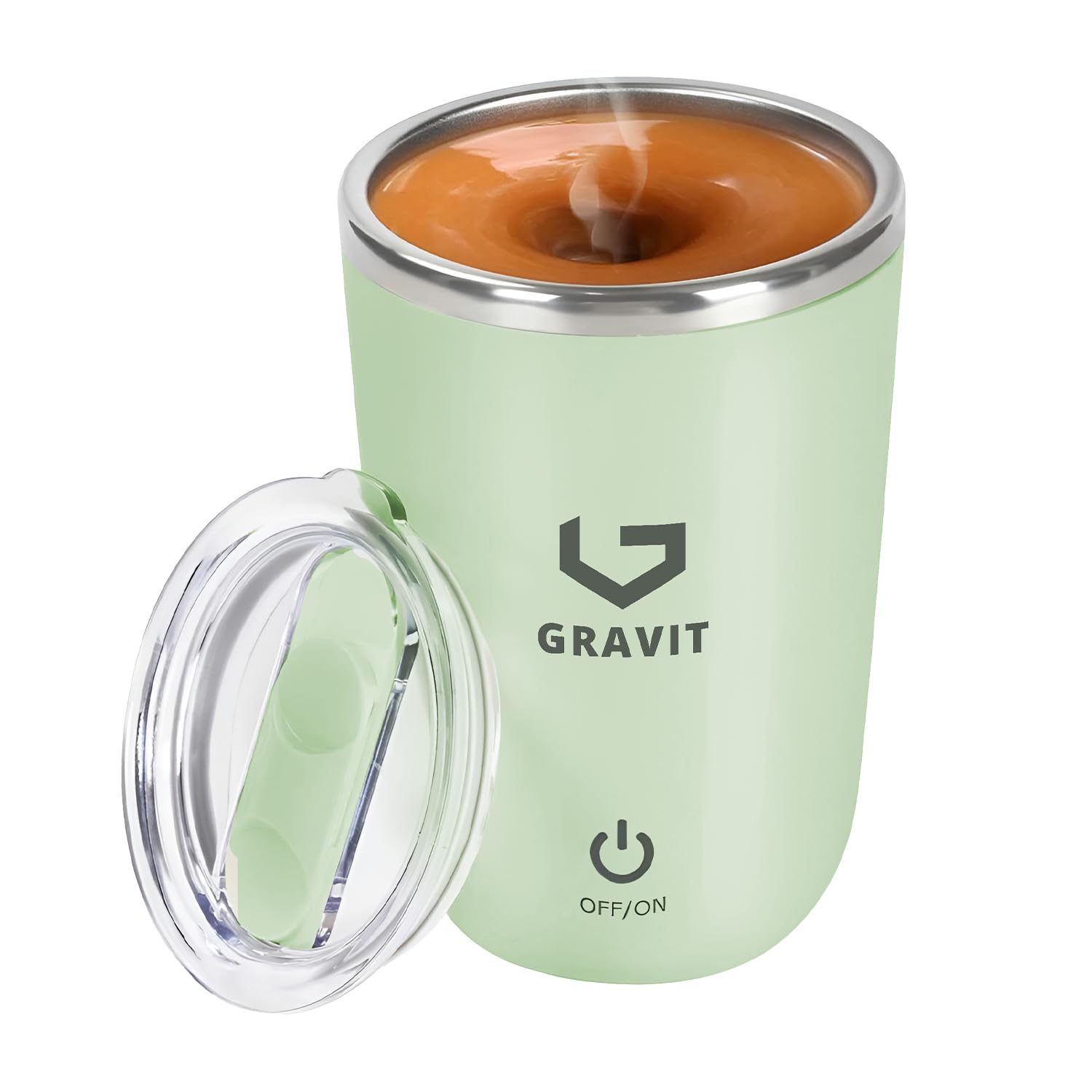 GRAVIT 350ml Self-Stirring Mug - Electric Stainless Steel Beverage Blender for Coffee, Milk, Juice Mixing - Hands-Free Lazy Rotating Cup, Easy to Clean - Automatic Beverage Mixer (Light Green)