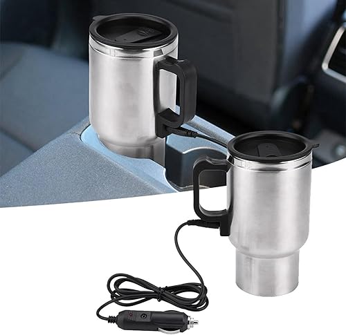 Miniatura 8 de Taza de calefacción para automóvil, taza de calefacción de viaje de acero inoxidable de 12 V 15.2 fl oz, taza de calefacción eléctrica para viajes,