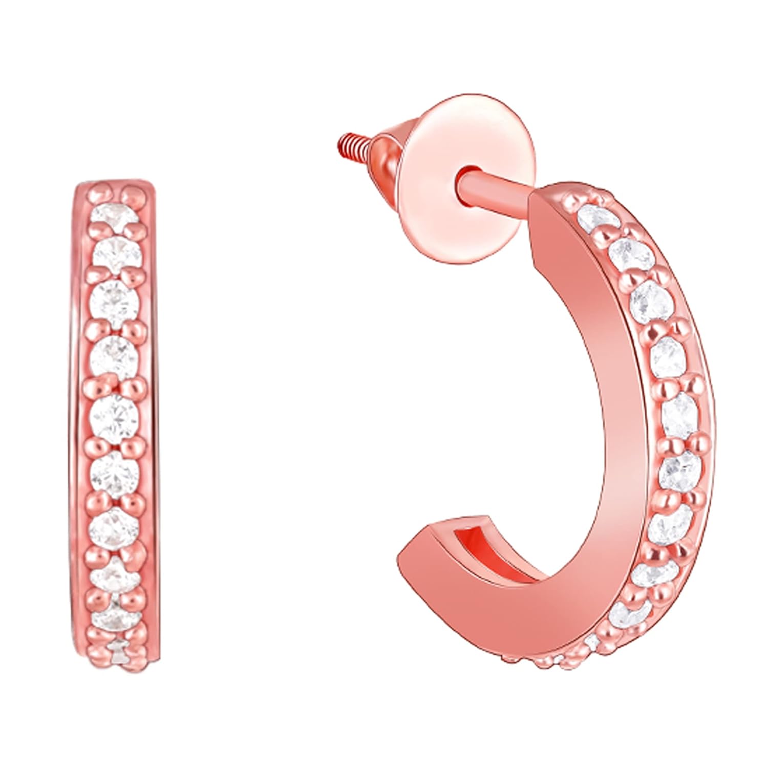 GIVA 925 Silver Rose Gold 18k gold Plated Zircon Hoop Earrings Semi Hoops | Gifts for Women & Girls